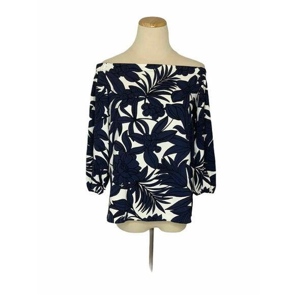 Ann Taylor Blue White Floral Off Shoulder 3/4 Sleeves blouse XS - Picture 11 of 11